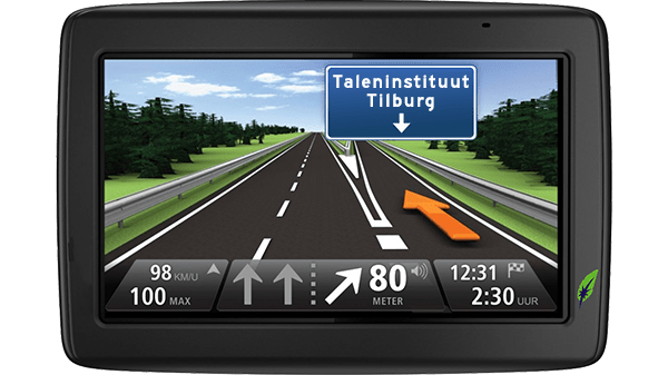 Taleninstituut in Tilburg - Goed op weg met Dagnall Talen Screenshot navigatiesysteem met tekst Taleninstituut Tilburg aangegeven - in kleur op transparante achtergrond - 600 * 337 pixels
